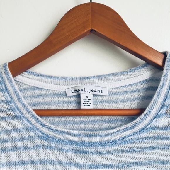 TRIBAL Blue Striped Crochet Lace Layered Top - Picture 3 of 6